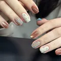 Short plaid cat eye press on nails in brown and green with vintage floral patterns - M / Caramel Plaid (BY2406)