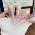 Long stiletto press-on nails featuring a soft pink gradient and chrome metallic shine - M / Mist Pink (BY1831)