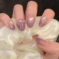 Lila Cat-Eye-Nägel zum Aufkleben mit 3D-Bogen-Design und Farbverlauf-Glitzer - S / Süßer Lila Bogen Katzenauge Stil (BY2200)