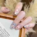 Handmade Labubu cartoon 3D press-on nails with blue and pink matte embroidery textures - Naive And Charming Style (BY2283) / Pre-made Strip