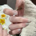 Close-up of elegant long almond-shaped French gradient press-on nails in nude pink - By2036 / Full Sizes (M/S/XS)#30 Pieces/Plate