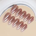 Glossy sheer nude almond press-on nails set with 10 pieces on golden mirror - Translucent Jelly Color (BY1622) / Phototherapy Glue Style