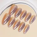 Coffee cat-eye press-on nails in almond shape with silk magnetic effect and 10 pieces - Milk Coffee Cat Eye Style (BY1649) / Phototherapy Glue Style