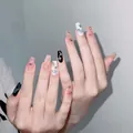 Handmade coffin press-on nails featuring glitter stars and colorful gemstone accents - Phototherapy Glue Style / Star of Hope (BY1152)