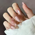 Elegant light pink and pearly white gradient press-on nails with a glossy finish - Box Packaging / Elegant Posture (BS2195)