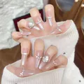 Unghie finte fatte a mano effetto cat-eye sfumato con strass scintillanti di lusso - Confezione in scatola
