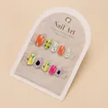 Detail showing 10 pieces of colorful cartoon hand-painted press-on nails for girls - Graffiti Puppy (BT27) - UV Glue Style