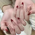 Détails de faux ongles amande avec effet œil de chat rouge et motifs à pois chic - Ongles Faits Main Taille M (10 Pcs/Sachet) / Losange Cœur Violet (BY1678)