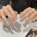 Cat-eye neon gradient press-on nails with luxury pearlescent finish and minimalist ring - By1516 / Full Sizes (M/S/XS)#30 Pieces/Plate