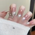 Unghie finte press-on sfumate occhio di gatto rosa e argento a forma ovale lunga da donna - Confezione in scatola / Stile Occhio di Gatto Sfumato Rosa Argento(BY2143)
