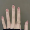 Glitter gradient press-on nails in nude pink and dark grey with long stiletto shape - Woodland Breeze (BY1880)