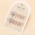 Pink press-on toenails with 3D petals, rhinestones and pearls on display card - Pink 3D Petal Tool Kit Style (ZF79)