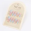 Pink and blue gradient cat eye coffin press-on nails set on beige display card - 30 Pieces Boxed