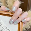 Unghie finte cat eye con sfumatura blu effetto gelatina e finitura magnetica lucida - Unghie a pressione / Occhio di Gatto Blu Grigio (BY2287)
