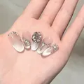 Handmade cat-eye press-on nails in nude pink with silver rhinestones and chain detail - M / 10 Pieces / Sparkling (BY2308)