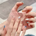 Blue and purple geometric press-on nails with star patterns and colorful French tips - Starry Night Boxed Style (BS2151)