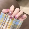 Pink purple gradient press-on nails with dragon fruit pattern and crystal rhinestones - Box Packaging / Purple