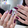 Almond purple cat-eye press-on nails with berry color gradient and luxury gemstone gems - Press-on Nails Standard Box