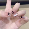 Unghie press-on Cat Eye con pois neri e fiocchi 3D in stile lussuoso francese raffinato - Tipo standard / Stile Fiocco A Pois Viola (BY2235)