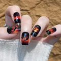 Αυτοκόλλητα νύχια Halloween με ντεγκραντέ πορτοκαλί μαύρο, σχέδια κολοκύθας και νυχτερίδας - Στυλ Κολοκύθας / Συσκευασία σε κουτί