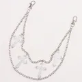 Detail of double-layer punk metal chain with cross pendants and lobster clasps - Double Layer with 4 Crosses Style
