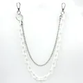 Detail of double-layer pant chain with white acrylic links and silver metal bead chain - White Bead Chain Acrylic Trousers Chain (Ring)
