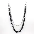 Detail view of double-layer hip-hop trousers chain with black acrylic and silver beads - Black Bead Chain Acrylic Trousers Chain (Ring)