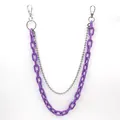 Close-up of double-layer street style pants chain with purple acrylic and silver bead chain - Purple Bead Chain Acrylic Trousers Chain (Ring)