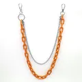 Close-up of vibrant orange acrylic chunky chain and silver bead layer pants chain - Orange Bead Chain Acrylic Trousers Chain (Ring)