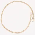 Detail of gold metal chain waist belt with polished heart buckle and lobster clasp - Gold