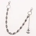 Close-up of retro silver skull chain links with a detailed fleur-de-lis pendant detail - Single Layer Skull Anchor Style (k4-kl01016)