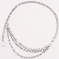 Detail of silver multi-layered metal waist chain with vintage coins and lobster clasp - Silver