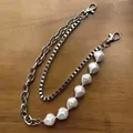 Three-layer hip hop waist chain with silver curb links and baroque pearls and lobster clasps - Silver White Spliced Style