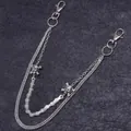 Catena da motociclista punk a tre strati d'argento con teschi e maglie industriali - Stile Teschio a 3 Strati / Argento