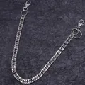 Close-up of silver metal curb chain with lobster clasps and ring on black texture - Single Layer Silver Color Thick Chain