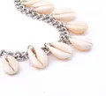 Detailed close-up of the natural shell pendants and metallic silver chain necklace - Wide Style / Thick Chain Silver