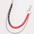 Double-layered acrylic pants chain with red and black links and metal lobster clasps - Black Red Patchwork Double Layer Trousers Chain