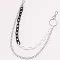 Hip-hop multilayer trousers chain featuring black, white acrylic and silver metal links - Black White Patchwork Double Layer Trousers Chain