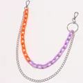 Hip hop trouser chain featuring orange and purple acrylic links with silver metal clasps - Orange Purple Patchwork Double Layer Trousers Chain