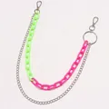Neon green and pink layered acrylic hip hop pants chain with silver metal clasps - Green Rose Red Patchwork Double Layer Trousers Chain