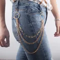 Golden multi-layer metal pants chain with punk style lobster clasp on denim jeans - Style 9 (Three Layer Hook Waist Chain) / Gold