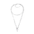Collier double couche à maillons trombone avec pendentif rond en fini argenté - Argent