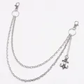Hip hop silver multi-layer wallet chain with lobster clasps and fleur-de-lis pendant - Fleur-de-lis Pendant Style