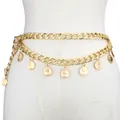 Gold double-layer metal chain belt with Elizabeth II coin pendants on mannequin - Gold Portrait Coin Double Layer Waist Chain