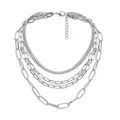 Multilayer silver metal chain necklace with stacked link styles and lobster clasp - Silver
