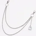 Punk silver multi-layer metal trousers chain with heart padlock charm detail - Handbag Pendant Style