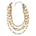Chunky gold multilayer chain necklace with oval links and adjustable lobster clasp - Gold