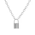 Minimalist silver padlock pendant necklace with slim O-chain design for a retro look - Style 1 (Lock Pendant Fine Chain) / Steel
