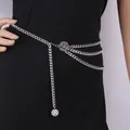 Chaîne de corps multicouche en alliage argenté avec relief de reine et maillons punk - Chaîne de Taille Pièce Portrait Argent