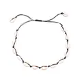 Bohemian adjustable handmade shell bracelet with white natural cowrie shells and black cord - Adjustable Necklace / Black